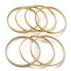 7Pcs Vacuum Plating 202 Stainless Steel Bangle Sets, Stackable Flat Ring Bangles for Women