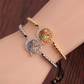 Adjustable Bracelet with Zirconia Angel, Moon and Stars for Women