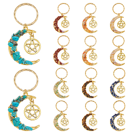14 шт 7 стили чакра тема луна и звезда сплав драгоценный камень брелок, с железными разрезными брелоками