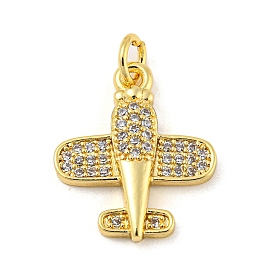 Real 18K Gold Plated Rack Plating Brass Micro Pave Cubic Zirconia Pendants, Long-Lasting Plated, Lead Free & Cadmium Free, Airplane