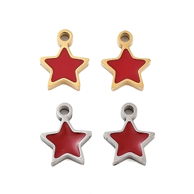 Ion Plating(IP) 304 Stainless Steel Enamel Charms, Star Charm, Firebrick