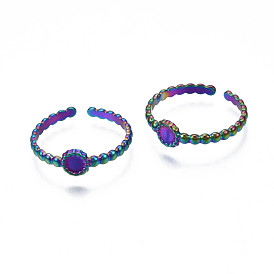 Ion Plating(IP) 304 Stainless Steel Flat Round Cuff Ring, Rainbow Color Open Ring for Women