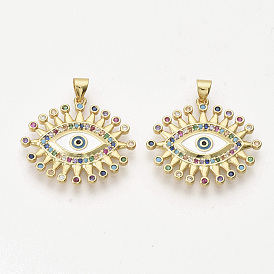 Brass Micro Pave Cubic Zirconia Pendants, Evil Eye, Colorful