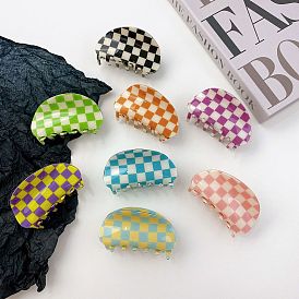 Fashionable Black and White Checkerboard Half-moon Acetate Hair Clip for Women, Memphis Style Claw Clip with Shark Teeth Design