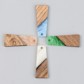 Opaque Resin & Walnut Wood Pendants, Trapezoid