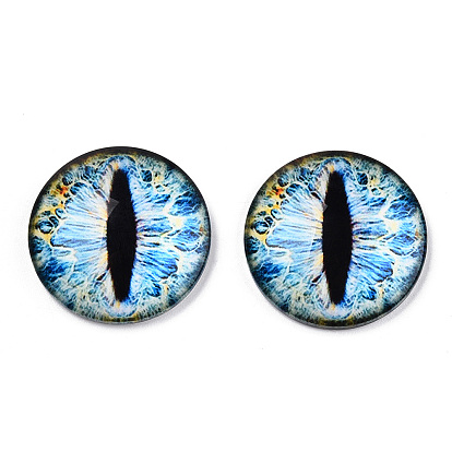 Printed Glass Cabochons, Half Round/Dome with Eye Pattern