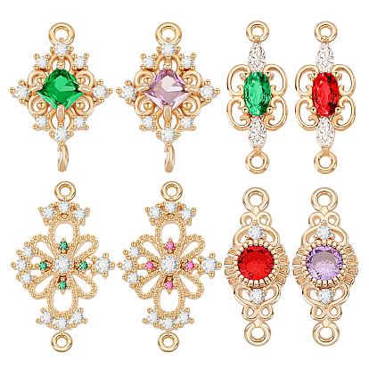 16 шт. 8 стили латунные микро-паве кубические цирконии соединительные подвески, со стеклом, долговечный, золотой свет, разнообразные