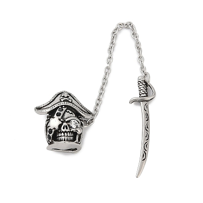 316 кулоны из хирургической нержавеющей стали с микропаве и кубическим цирконием., череп и меч, ионное покрытие (ip)