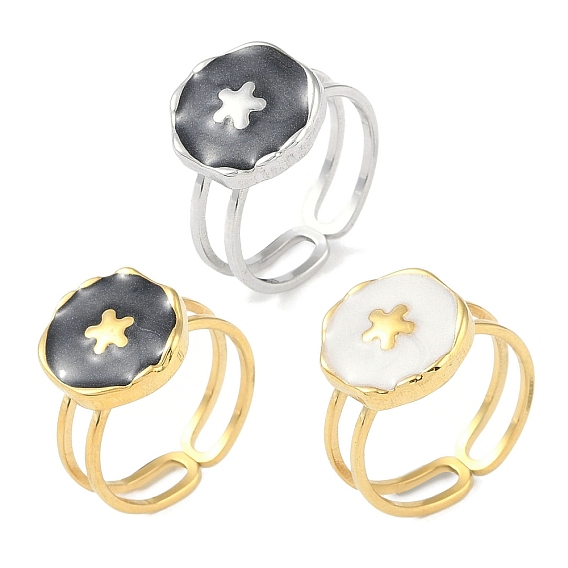 Ионное покрытие (IP) 304 эмаль из нержавеющей стали, плоская круглая форма с кольцами на пальцах с цветочной манжетой, открытые кольца для женщин