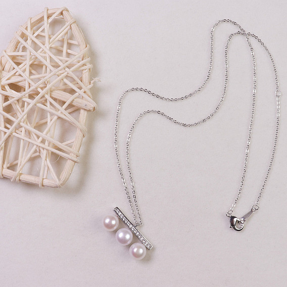 3-круглые ожерелья с подвесками из натурального пресноводного жемчуга, Женские ожерелья из латуни с микропаве из прозрачных кубических цирконий