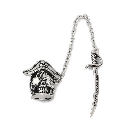 316 кулоны из хирургической нержавеющей стали с микропаве и кубическим цирконием., череп и меч, ионное покрытие (ip)