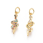Brass Micro Pave Cubic Zirconia Pendants, with Jump Rings, Long-Lasting Plated, Snake, Colorful