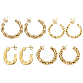 4 пары 4 стиль 304 серьги-гвоздики из нержавеющей стали, овальные и шариковые серьги-гвоздики в форме буквы «С», полукруглые серьги для женщин
