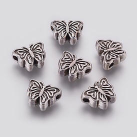 Estilo tibetano perlas mariposa de aleación, sin plomo y el cadmio, 13x10x5 mm, agujero: 2 mm