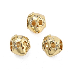 Brass Micro Pave Cubic Zirconia Europe Beads, Large Hole Beads, Long-Lasting Plated, Cadmium Free & Lead Free, Skull