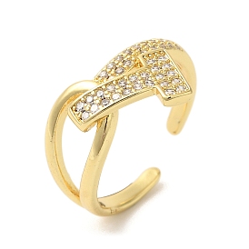 Initial Letter T Brass Micro Pave Cubic Zirconia Open Cuff Rings, Knot Chunky Ring for Women, Lead Free & Cadmium Free