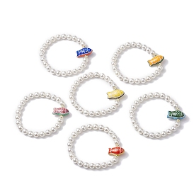 8mm Round Shell Pearl Beaded Stretch Bracelets, Fish Handmade Printed Porcelain Bracelets for Women