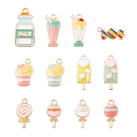 24Pcs 12 Style Alloy Pendants, with Enamel, Food, Light Gold