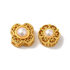 Rack Plating Hollow Brass Beads, with ABS Imitation Pearl, Long-Lasting Plated, Matte Gold Color