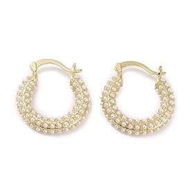 Plastic Imitation Pearl Hoop Earrings, Real 18K Gold Plated Brass Earrings for Women, Long-Lasting Plated, Cadmium Free & Lead Free