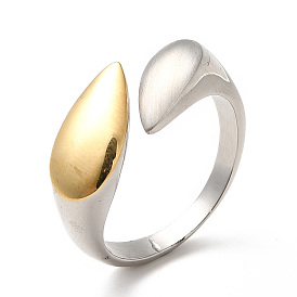 Two Tone Ion Plating(IP) 304 Stainless Steel Teardrop Open Cuff Ring for Women