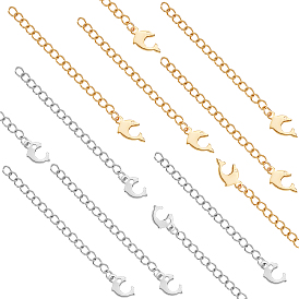 Unicraftale 20Pcs 2 Colors 304 Stainless Steel Chain Extender, Curb Chain, with 202 Stainless Steel Charms, Dolphin