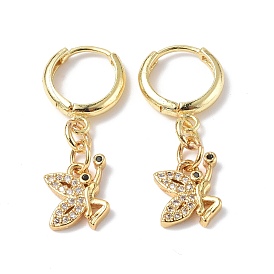 Cubic Zirconia Butterfly Dangle Hoop Earrings, Rack Plating Brass Jewelry for Women