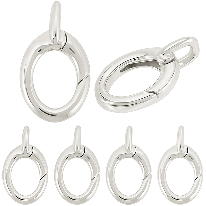 6Pcs Brass Spring Gate Rings, Oval, Cadmium Free & Lead Free, Long-Lasting Plated