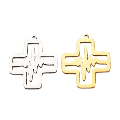201 colgantes de acero inoxidable, dijes con forma de cruz y latido de corazón, Corte con laser, separar