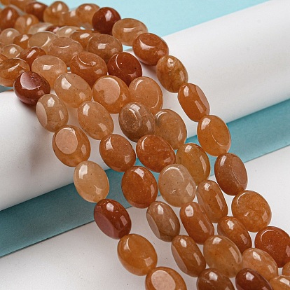 Natural Red Aventurine Beads Strands, Flat Oval