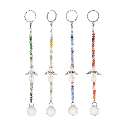 Angel & Teardrop Clear Glass Suncatchers, with Colorful Glass Bead, Wall Pendant Hanging Ornament for Home Garden Decoration