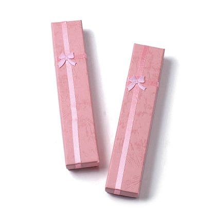 Cardboard Paper Necklace Boxes, Necklace Gift Case with Sponge Inside and Bowknot, Rectangle