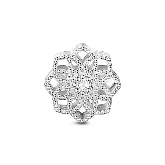 TINYSAND 925 Sterling Silver Lovely Glittering Daisy European Beads, with Cubic Zirconia, 13.13x13.04x9.64mm, Hole: 4.57mm
