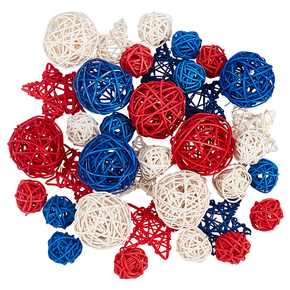 27 pièces 6 styles boules décoratives en rotin pour remplir les vases, jouets pour oiseaux, jardin, avec 1ensemble 9pièces rotin tressé en forme d'étoile