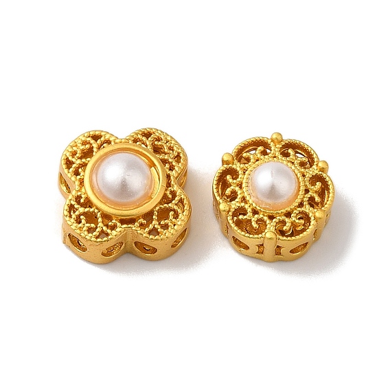 Покрытие стойки полые латунные бусины, с ABS имитации жемчуга, долговечный, матовый золотой цвет