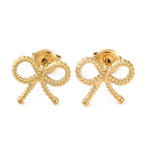 Ion Plating(IP) 304 Stainless Steel Stud Earrings, Bowknot