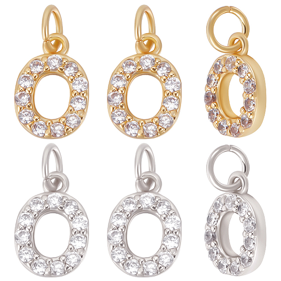 10 шт. 2 цвета латунь микро паве класс ааа кубический цирконий подвески, буква о очарование, без кадмия, без никеля и без свинца