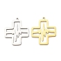 201 Stainless Steel Pendants, Cross with Heartbeat Pattern Charms, Laser Cut, Cut-Out