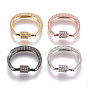 Brass Micro Pave Cubic Zirconia Screw Carabiner Lock Charms, for Necklaces Making, Oval