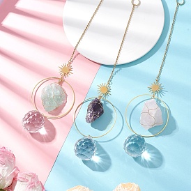 3 шт. самородков натурального аметиста, флюорита, розового кварца и стекла, круглых подвесных ловцов солнца, с 304 цепями из нержавеющей стали и подвесками-солнечными соединителями из латуни