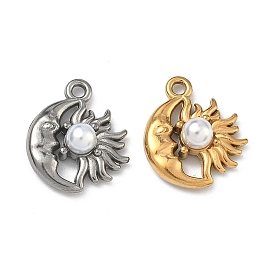 304 подвески из нержавеющей стали, амулет луны и солнца, с абс пластмассовыми жемчужными бисером