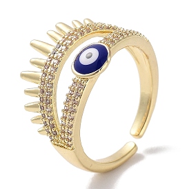 Brass Micro Pave Cubic Zirconia with Enamel Cuff Rings, Long-Lasting Plated, Eye