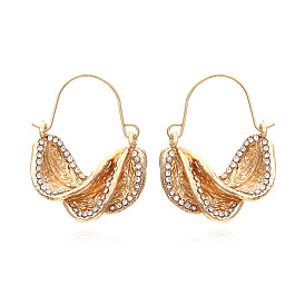 Spiral Twisted Waterdrop Leaf Earrings for Women, Vintage Elegant Metal Dangle Ear Jewelry with Zirconia