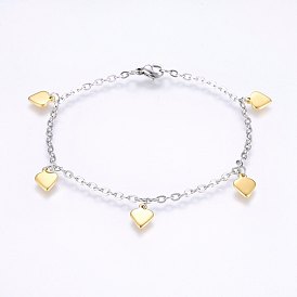 304 Stainless Steel Charm Bracelets, with Lobster Claw Clasps, Heart