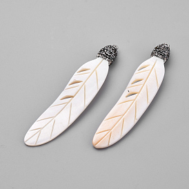 Freshwater Shell Pendants, with Rhinestone, Feather