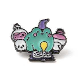 Flog with Book Enamel Pin, Electrophoresis Black Alloy Gothic Skull Brooch for Clothes Backpack