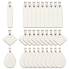 201 pendentifs d'étiquettes vierges en acier inoxydable, avec fermoirs bélières snap on, polissage d'un côté, formes mixtes