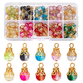 100шт 10 цветные подвески из сплава стекла, круглые, с золотой железной петлей