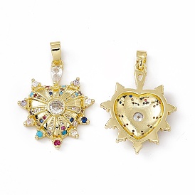 Brass Micro Pave Cubic Zirconia Pendants, with Glass Rhinestone, Real 18K Gold Plated, Bumpy Heart Charm