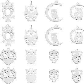 32 pcs 8 style 201 pendentifs en acier inoxydable, chouette